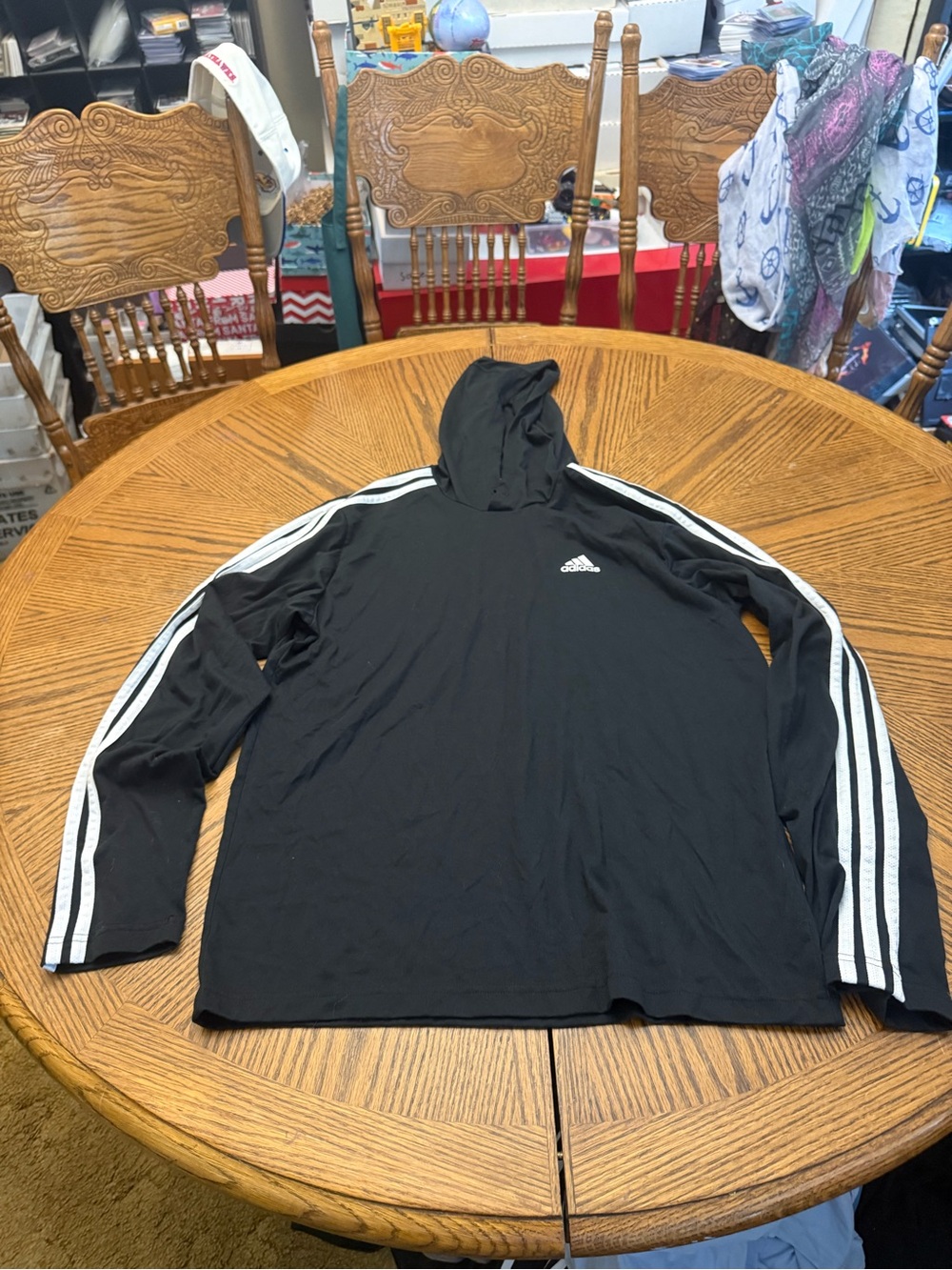 adidas Black Hooded Performance Jacket with White Stripes